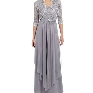 R&M Richards Sequined Lace & Chiffon Jacket Dress